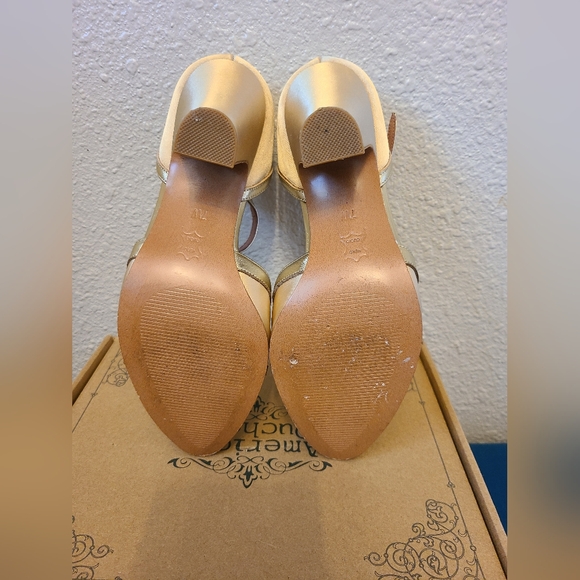 American Duchess Gold Lilith Women\'s Vintage Flapper T-Straps 1920s Size 7 Wide